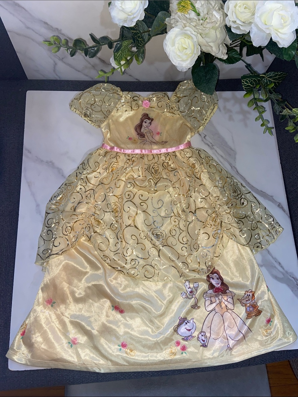 Disney Princess Belle Beauty And The Beast Girls' Gold Princess Dress size 3T